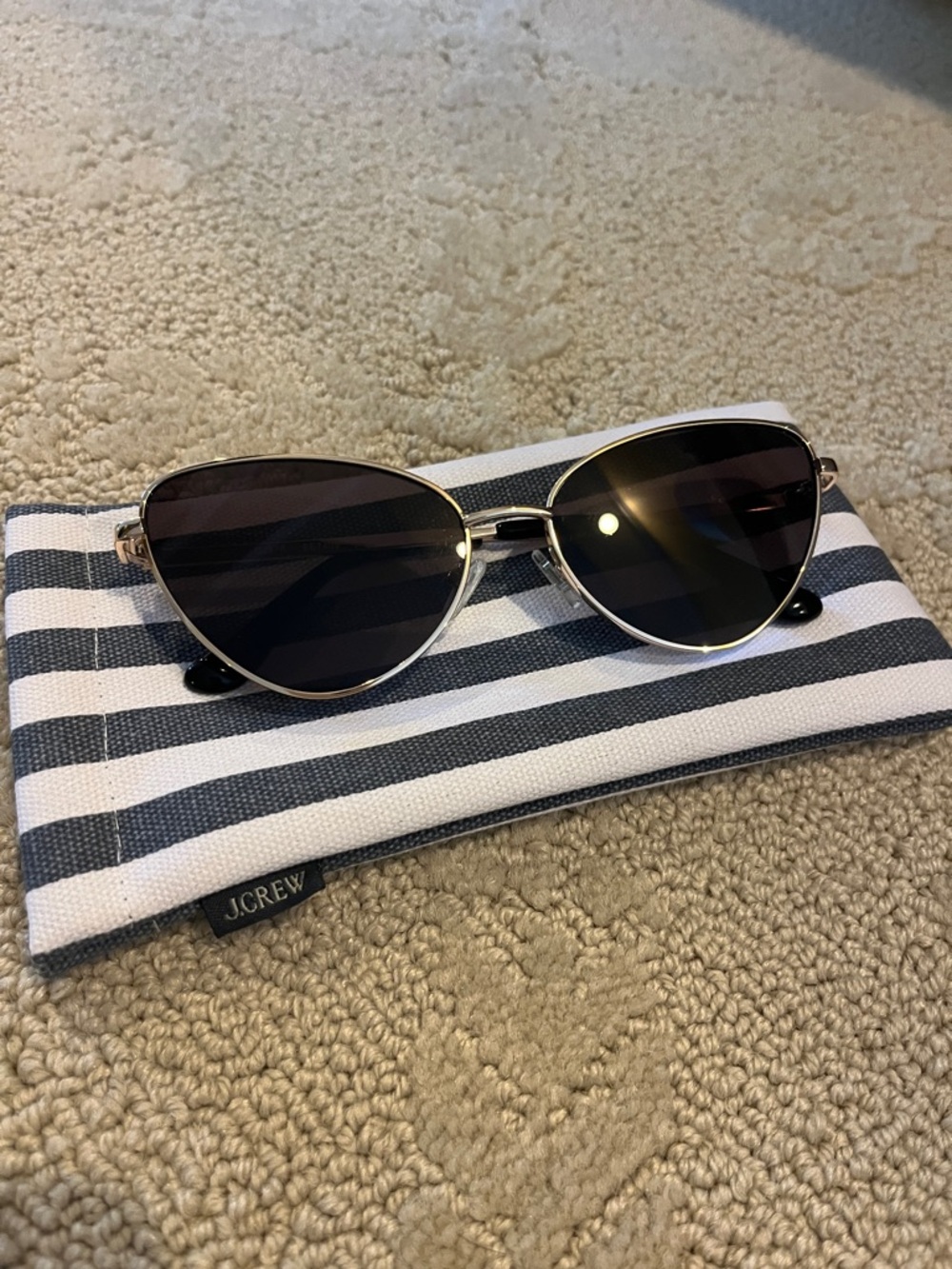 J. Crew Gold Frame Cat Eye Sunglasses with Black Lenses- Never Worn